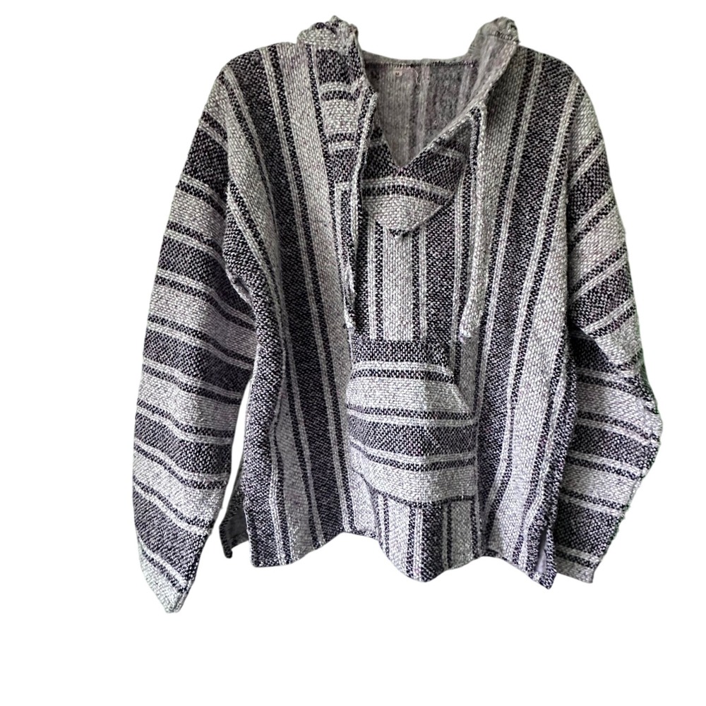 Purple Gray Striped Baja Hoodie Poncho Pullover Pocket Hooded Sweatshirt